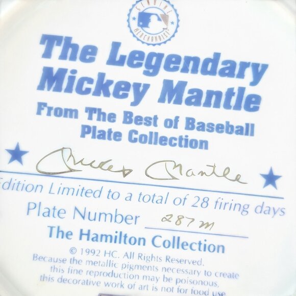 MICKEY MANTLE Plate LIMITED EDITION Hamilton Collection NIB with COA  #287M - Picture 13 of 13